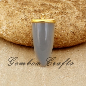 Gray Chalcedony Horn Smooth 925 Sterling Silver Gold Plated Bezel Pendant