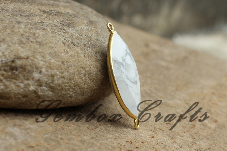Howlite 19x38mm Marquise Briolette 925 Sterling Silver Gold Plated Bezel Connector