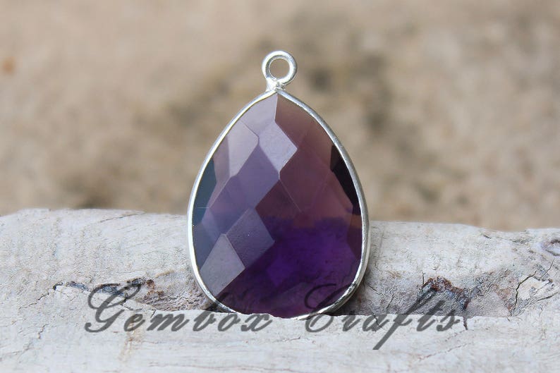 Amethyst Quartz 20x25mm Pear Briolette 925 Sterling Silver Plated Bezel Pendant