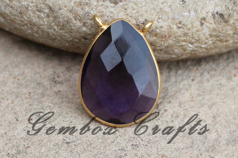 Amethyst Hydro Quartz Pear Briolette 925 Sterling Silver Gold Plated Textured Bezel Pendant
