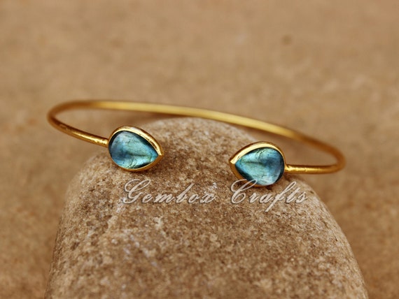 Cuff Bracelet with Labradorite and Amazonite 14k Gold-plated Sterling Silver Cuff Bracelet with Labradorite and Amazonite 14k Gold-plated Sterling Silver