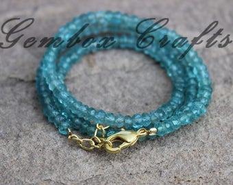 Hermoso collar chapado en oro con cuentas facetadas redondas de 3-4 mm de apatita natural