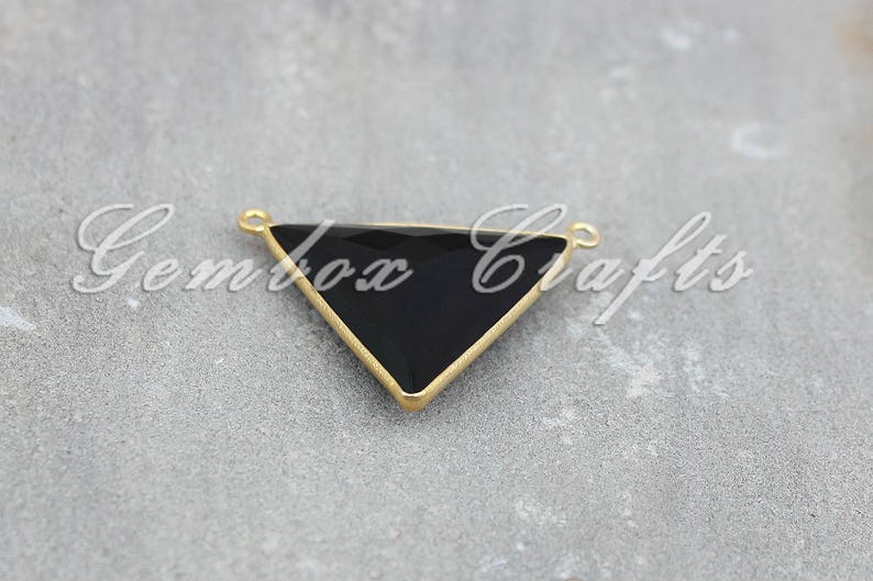 Black Onyx 18mm Triangle Briolette 925 Sterling Silver Gold Plated Bezel Double Bail Pendant