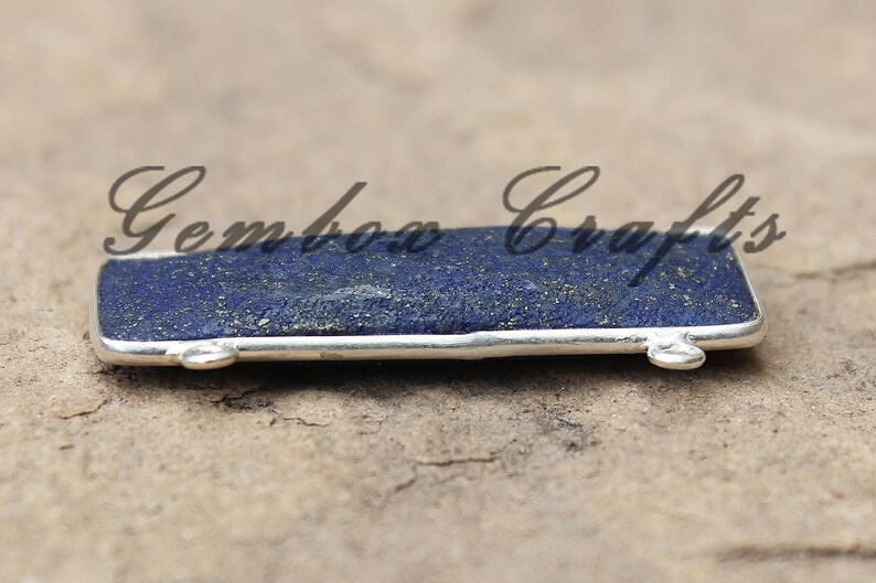 Natural Lapis Lazuli 10x30mm Rectangle Briolette 925 Sterling Silver Plated Bezel Double Bail Pendant