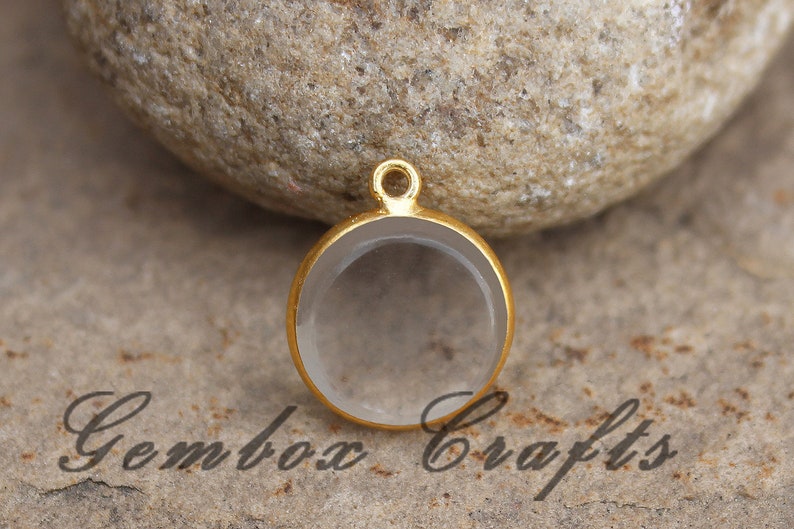 Crystal Hydro Quartz 22mm Round Both Side Flat Smooth 925 Sterling Silver Gold Plated Bezel Pendant