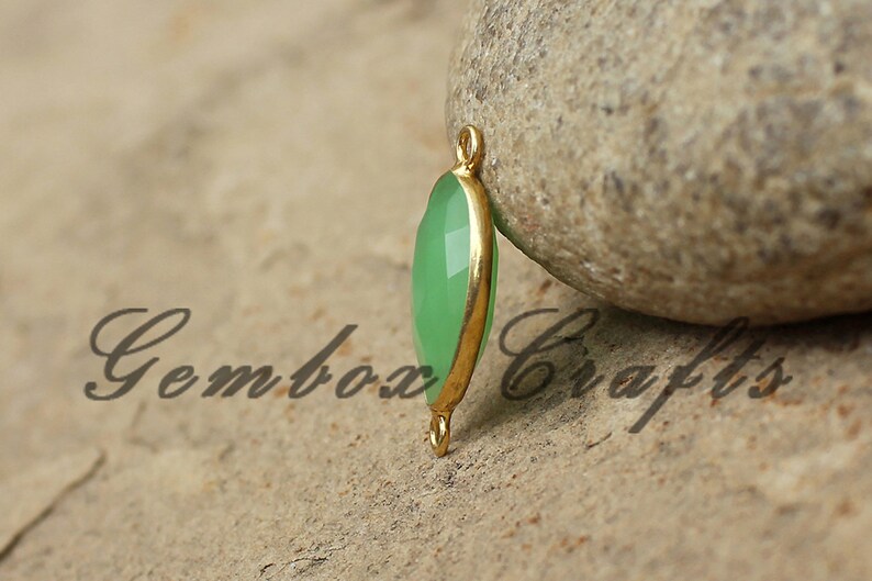 Chrysoprase Quartz 15x25mm Pear Briolette 925 Sterling Silver Gold Plated Bezel Connector