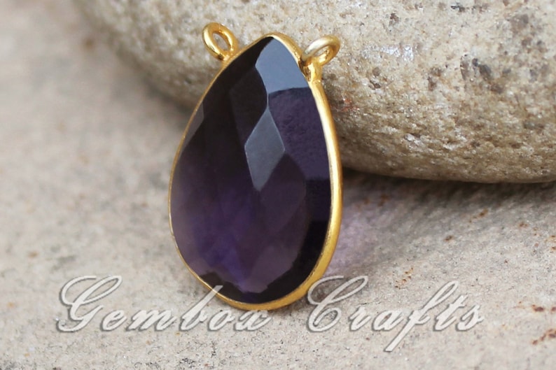 Amethyst Hydro Quartz Pear Briolette 925 Sterling Silver Gold Plated Textured Bezel Pendant