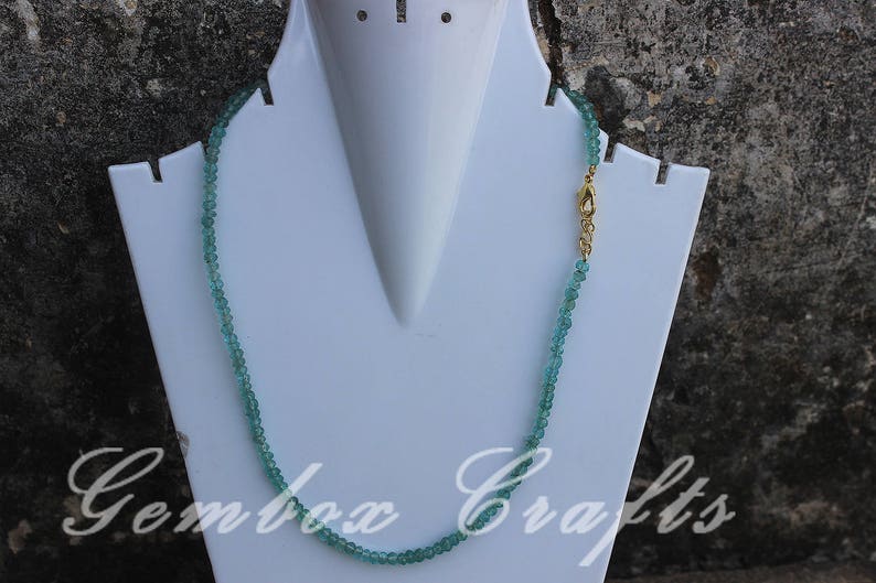 Blue Apatite Gemstone Bead Necklace - 18" Handmade With Silver Clasp (4mm Beads)
