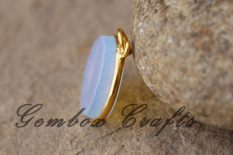 Opalite Quartz 20mm Round Both Side Flat Smooth 925 Sterling Silver Gold Plated Bezel Pendant