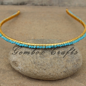 Turquoise Gold Plated Wire Wrapped Brass Metal Alloy Headbands