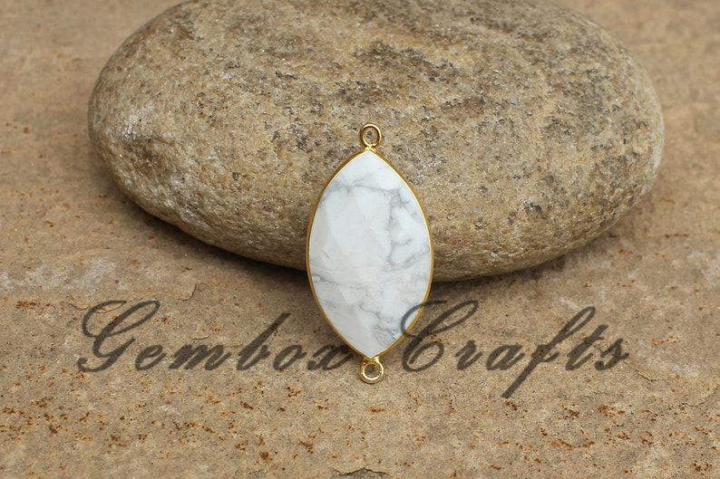 Howlite 19x38mm Marquise Briolette 925 Sterling Silver Gold Plated Bezel Connector