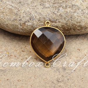 Smokey Hydro Quartz Heart Briolette 925 Sterling Silver Gold Plated Bezel Connector