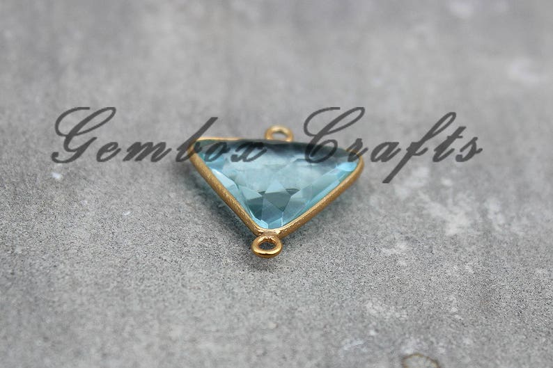 Sky Blue Topaz Quartz 22mm Triangle Briolette 925 Sterling Silver Gold Plated Bezel Connector