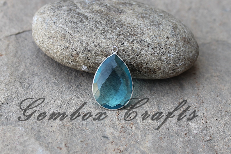 Sky Blue Topaz Hydro Quartz 16x50mm Pear Briolette 925 Sterling Silver Plated Bezel Pendant