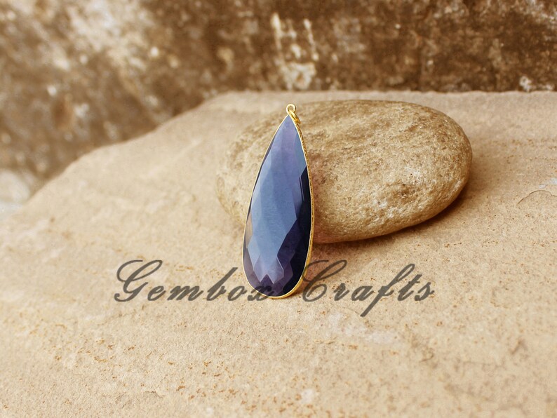 Amethyst Hydro Quartz Pear Briolette 925 Sterling Silver Gold Plated Textured Bezel Pendant