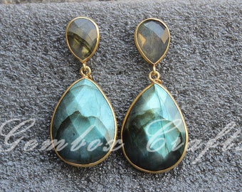 Blue Labradorite Earring. Pear Briolette 925 Silver Earrings. Natural Labradorite Post Earring. 925 Dangle Earring Boho Gemstone Unique Gift