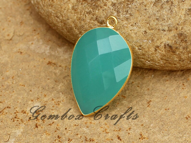 Aqua Hydro Quartz Pear Briolette Vermeil Bezel Pendant