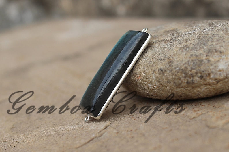 Natural Labradorite 13x44mm Rectangle Cabochon 925 Sterling Silver Plated Bezel Connector