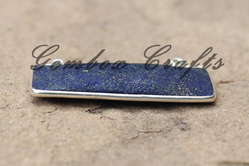 Natural Lapis Lazuli 10x30mm Rectangle Briolette 925 Sterling Silver Plated Bezel Double Bail Pendant