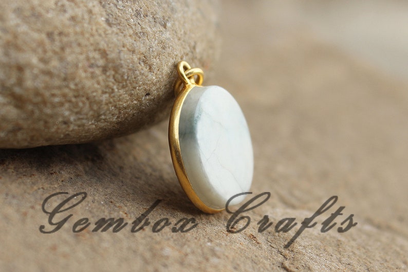 Howlite 25mm Round Both Side Flat Smooth 925 Sterling Silver Gold Plated Bezel Pendant