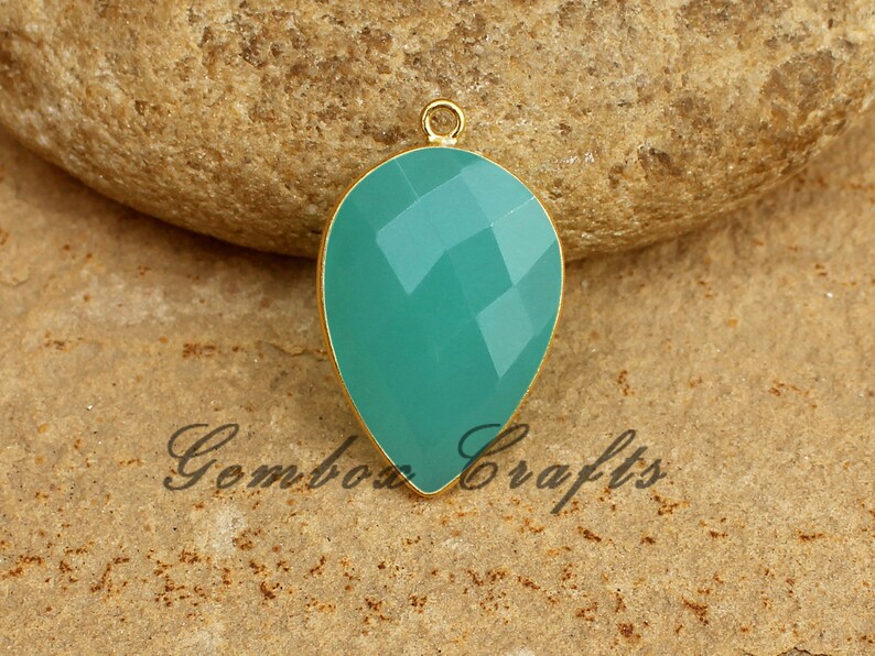 Aqua Hydro Quartz Pear Briolette Vermeil Bezel Pendant