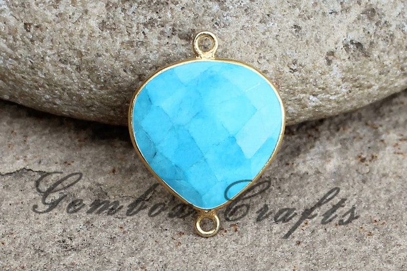 blue turquoise beads stone, 4 piece blue turquoise both side cut gemstone earring gemstone gold plated connector\\ hand made bazel jewelry