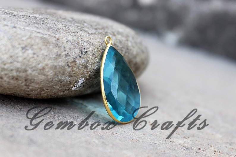 Sky Blue Topaz Hydro Quartz 16x50mm Pear Briolette 925 Sterling Silver Plated Bezel Pendant
