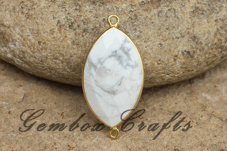 Howlite 19x38mm Marquise Briolette 925 Sterling Silver Gold Plated Bezel Connector