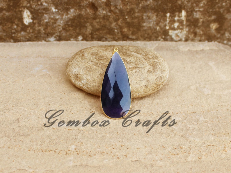 Amethyst Hydro Quartz Pear Briolette 925 Sterling Silver Gold Plated Textured Bezel Pendant