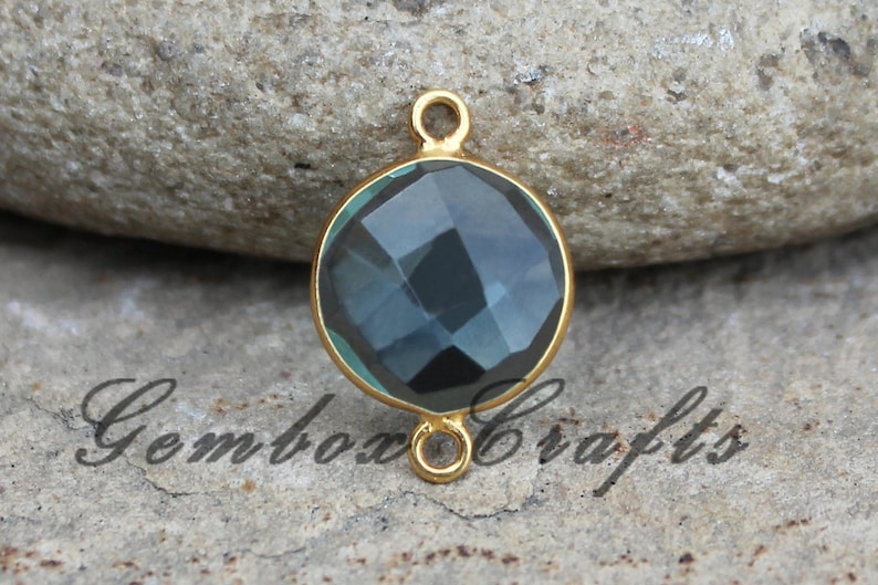 Sky Blue Topaz Hydro Quartz 18mm Round Briolette 925 Sterling Silver Gold Plated Bezel Connector