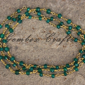 Green Onyx 2mm Roundel Faceted Beaded Gold Plated Rosary Chain