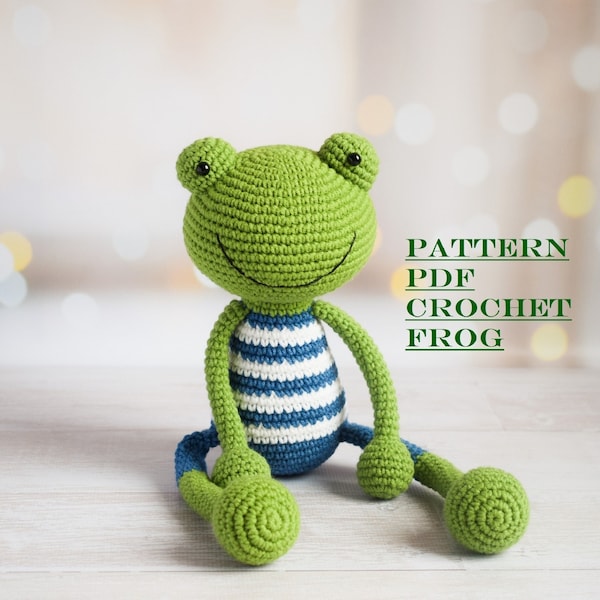 Easy Pattern Crochet Frog with Long Legs Frog Amigurumi PDF Crochet toy pattern Amigurumi pattern Froggy digital download pdf file Frog toy