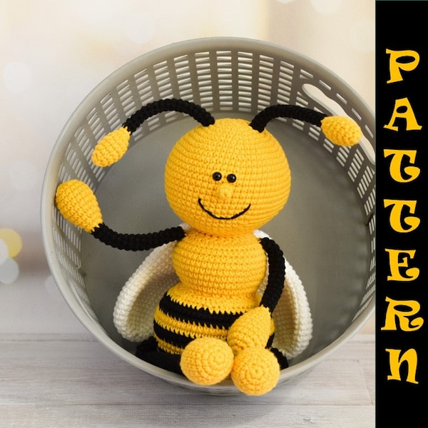 Padrão de crochê fácil de abelha com pernas compridas, amigurumi de abelha, brinquedo de crochê em PDF, padrão de inseto, padrão de animais de crochê, brinquedo feito à mão