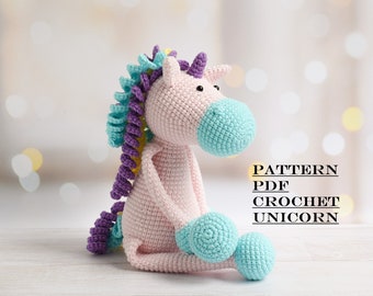 Easy Pattern Crochet Unicorn with Long Legs Einhorn Amigurumi PDF Häkelspielzeugmuster Amigurumi Muster Einhorn digitaler Download PDF-Datei