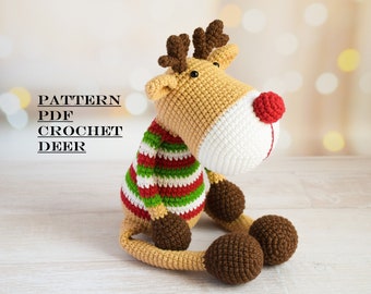 Easy Pattern Crochet Christmas Deer with Long Legs Christmas Deer Amigurumi PDF Crochet Toy Pattern Christmas Decor Pattern Digital download