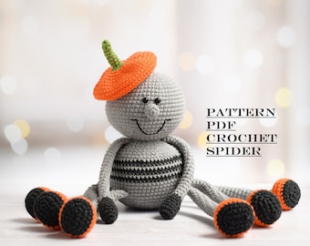 Schema facile all'uncinetto per ragno di Halloween con zampe lunghe, ragno Amigurumi in formato PDF, schema per giocattolo all'uncinetto, ragno di Halloween Amigurumi, download digitale