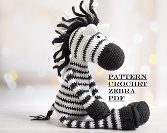 Easy Pattern Crochet Zebra with Long Legs Zebra Amigurumi PDF Crochet toy pattern Amigurumi pattern Zebra safari crochet animals patterns