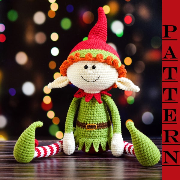 Patrón Fácil Crochet Elfo de Navidad con Piernas Largas Elfo de Navidad Amigurumi PDF Patrón de Juguete de Ganchillo Patrón de Decoración de Navidad Descarga digital