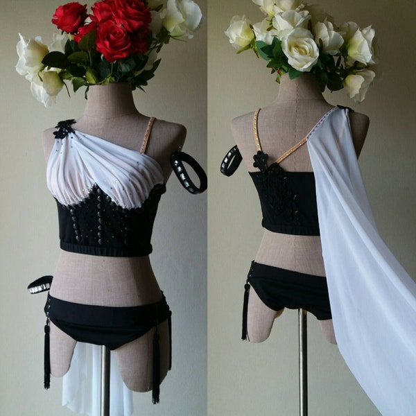 Black'n'White poledance gymnastic show costume set