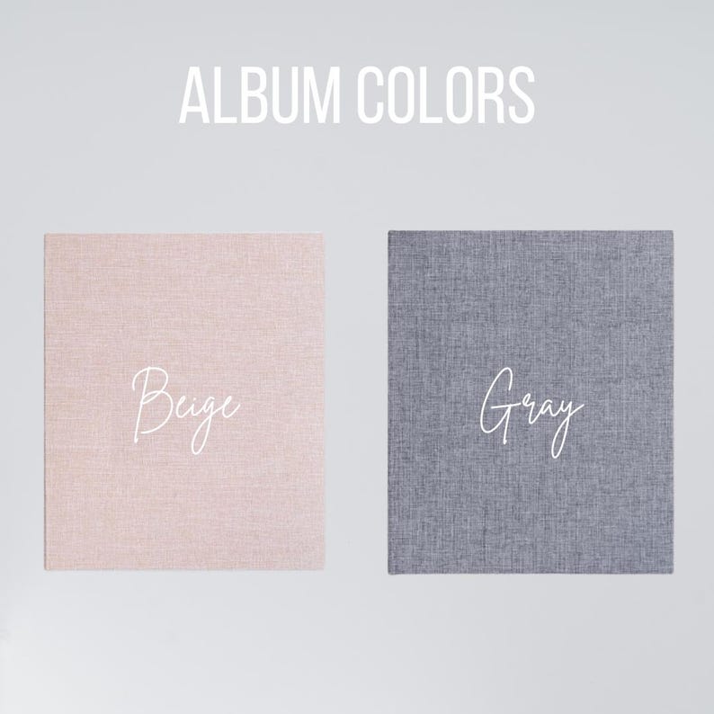 K&ouml;nnte beinhalten: Zwei Stoffmuster, eines beige und eines grau, mit den Worten "Beige" und "Grau" in wei&szlig; auf jedem Muster. Album Farben.