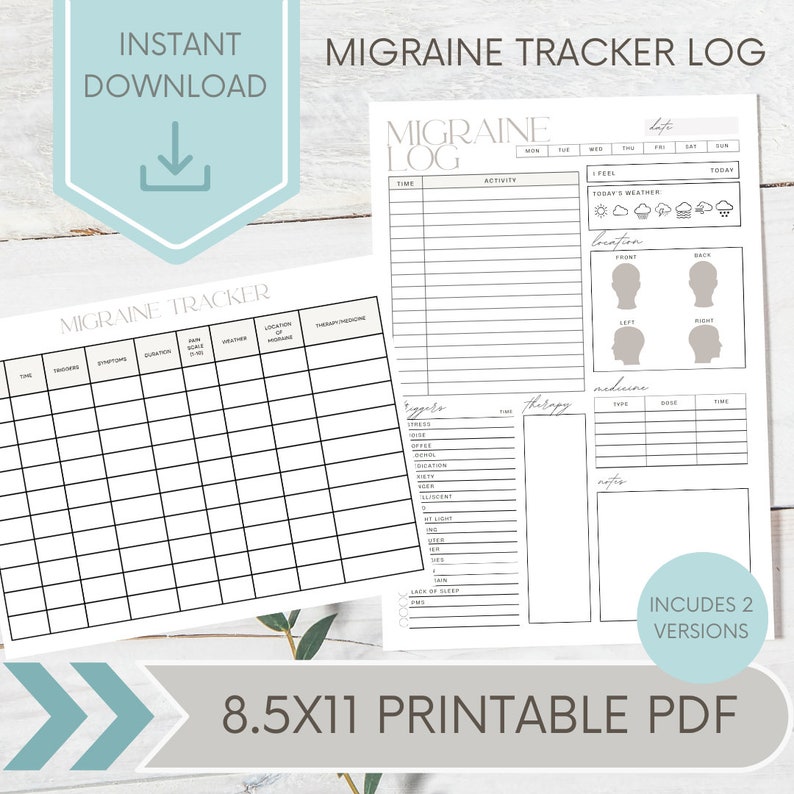 Migraine Tracker Printable: Headache Log, Symptoms & Triggers (PDF) - Etsy