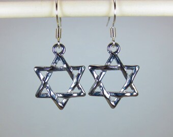 Silver Colored Star of David Dangle Earrings