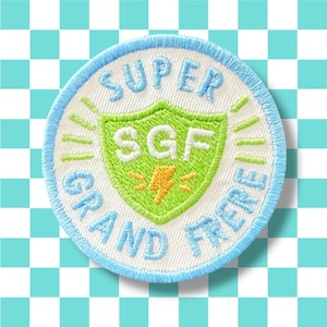 Écusson brodé “Super Grand Frère” – Patch thermocollant SGF, badge cadeau pour frère aîné, idée annonce grossesse