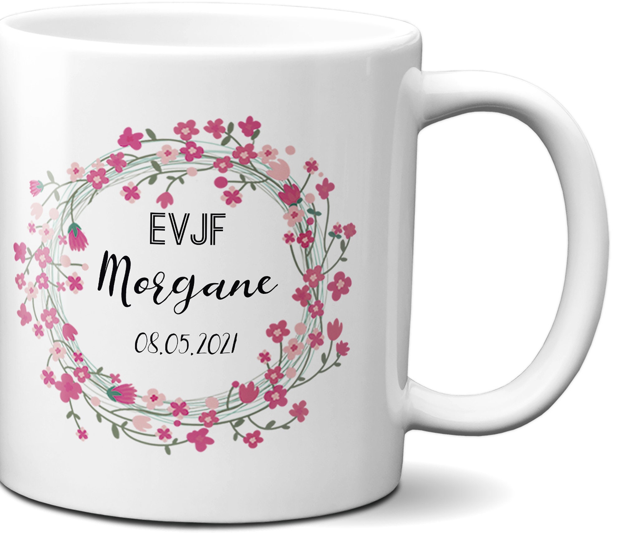 Mug Texte à Personnaliser Couronne Fleurs Roses