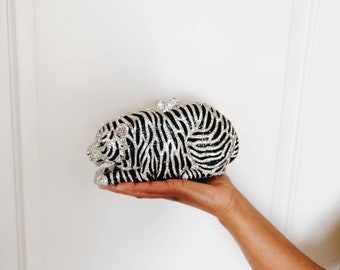 Heavy Embellished Crystal Tiger Clutch