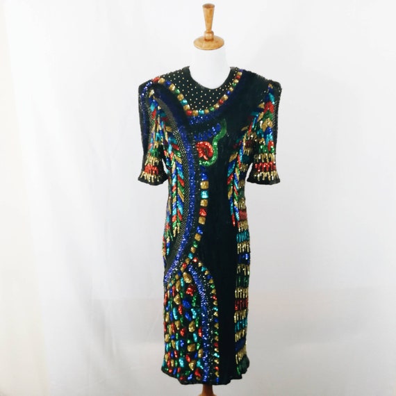 Vintage Rainbow Sequin Explosion Dress
