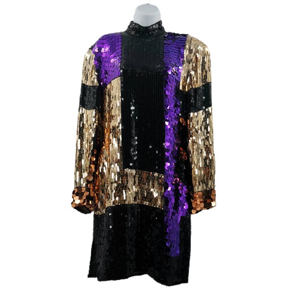 Unique Long Sleeved Vintage Chunky Sequin Dress Etsy