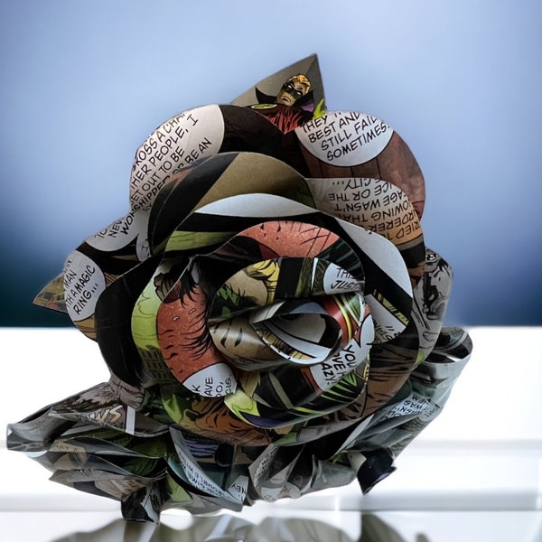 Paper Rose Made Using Comic Book Pages | Superhero | Avengers | Star Wars | Buffy | DC | Paper Anniversary Gift | Wedding Gift |