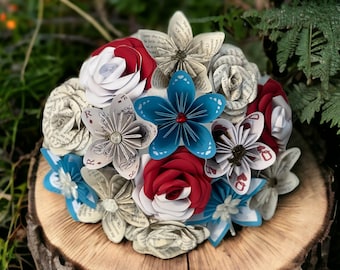 Handmade Bridal Bouquet: Alice In Wonderland Inspired Paper Roses & Book page Flowers Personalised wedding bouquet. Gift for Her