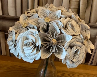 Custom Book Page Flower Bouquet: Literary Roses